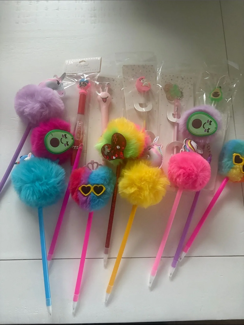 Colorful Fuzzy Pom-Pom Kids Pen - Assorted Bright Colors 14 pcs